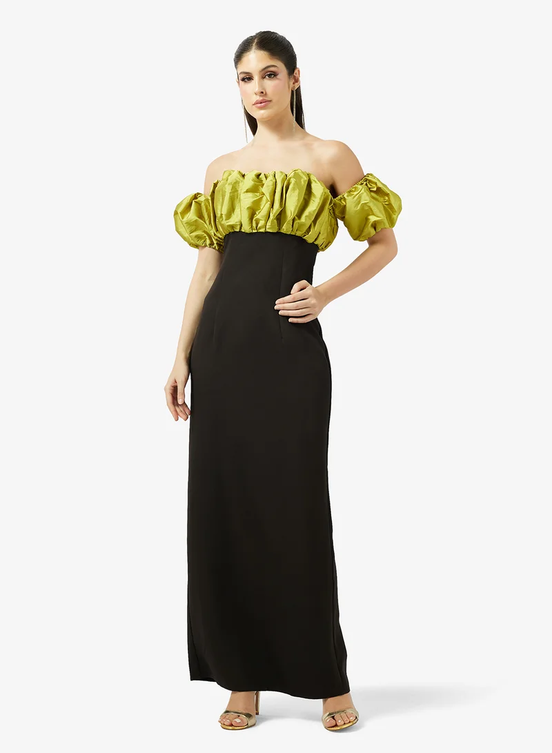 Off Shoulder Evening Gown With Puff Ruffles